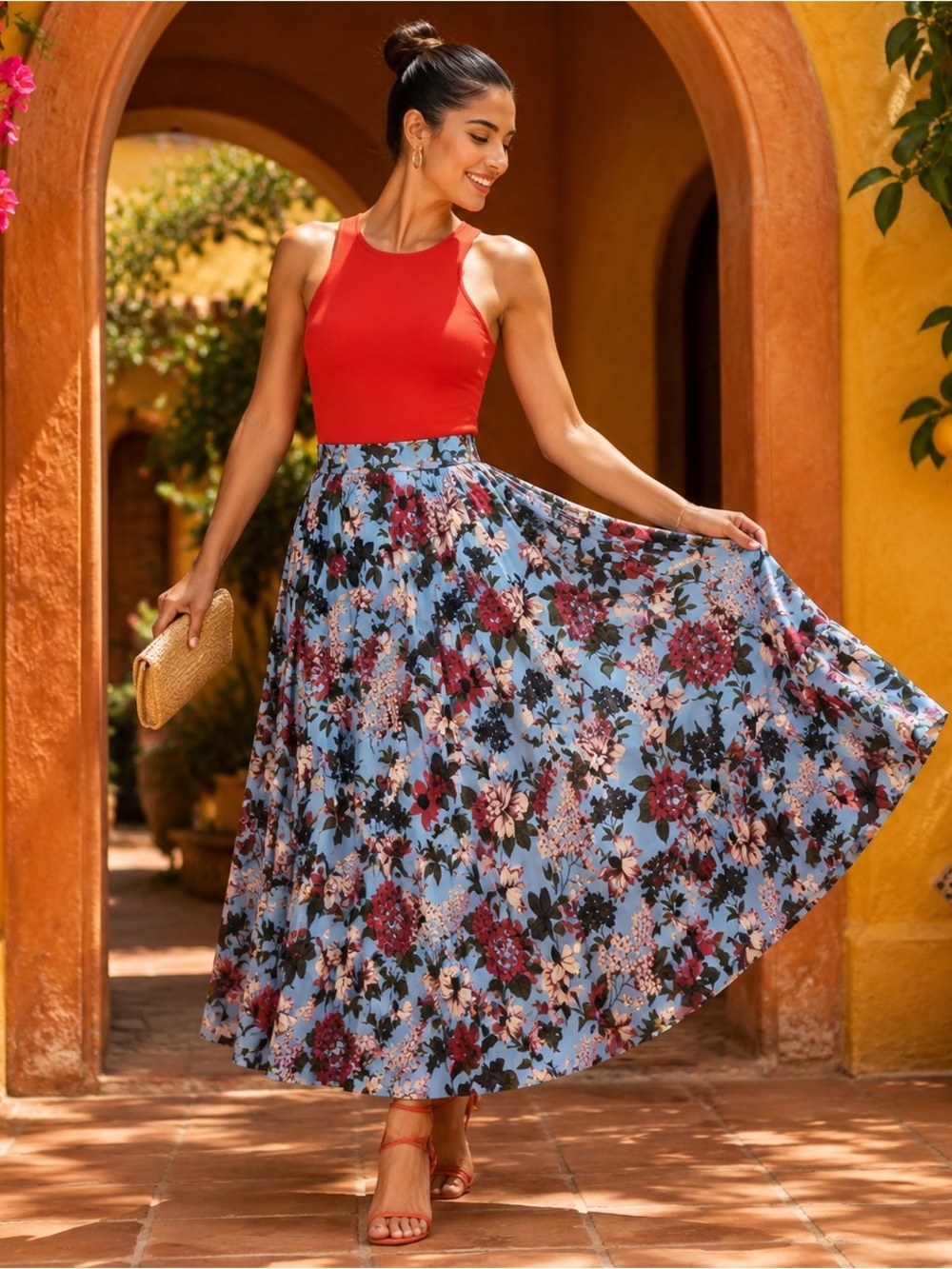 NWT Pearl by Lela Rose Periwinkle Floral Pleated Skirt Sz 8